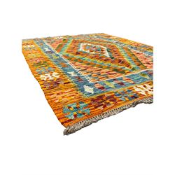 Chobi Kilim multi-coloured ground rug, geometric lozenge design