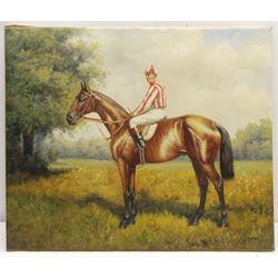 After Benjamin Lander (1842-1915): Mounted Jockey, 20th century oil on canvas bears signature 50cm x 60cm (unframed)