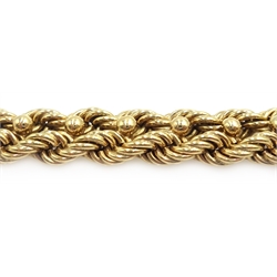  9ct gold heavy rope twist bracelet 42.2gm  