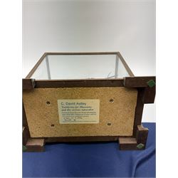 Taxidermy: 20th century cased  Common Snipe (Gallinago gallinago), mounted upon naturalistic ground work with soil and grasses, set against a painted sky backdrop, encased within a four pane display case with four bracket feet, with taxidermist paper label beneath detailed David Astley Taxidermist, H26.5cm L29cm D18.5cm