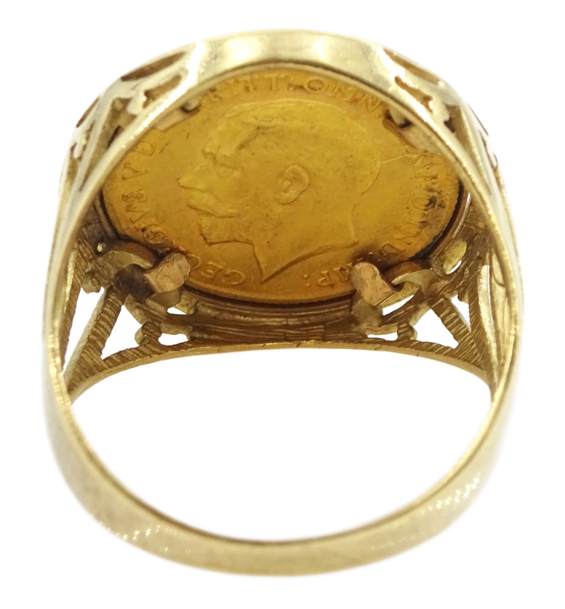 King George V 1912 gold half sovereign coin, loose mounted in 9ct gold ring