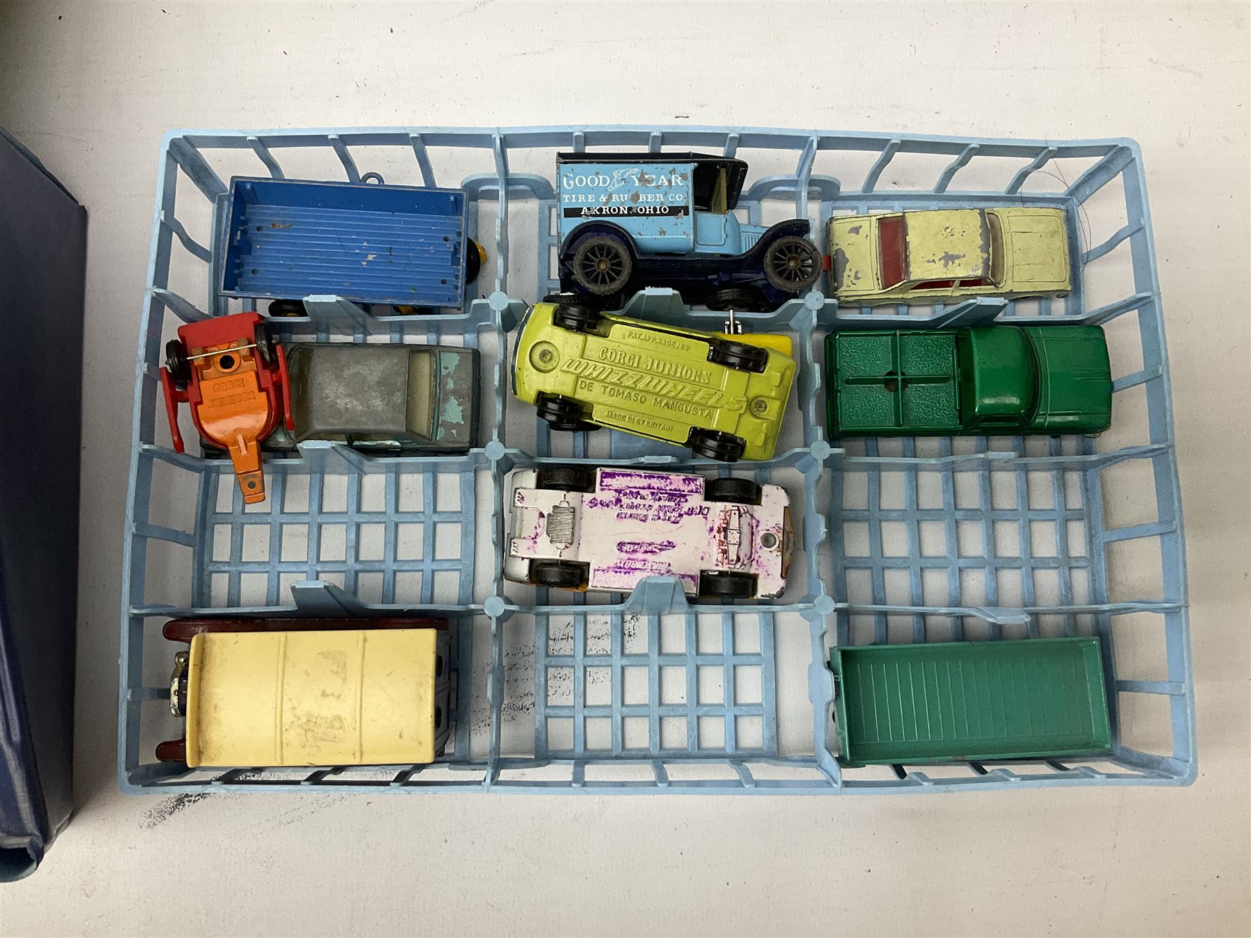 Matchbox - Collector's Mini-Case with twenty-three playworn models; five MOY models Y-3, Y-7, Y-11, Y-12 & Y-13; K101 Battle Kings Sherman Tank; K-15 Super Kings Jubilee Bus; all boxed; two blister packed Jubilee Buses; three 1970s Matchbox catalogues; Dinky Ferrari racing car; and other items