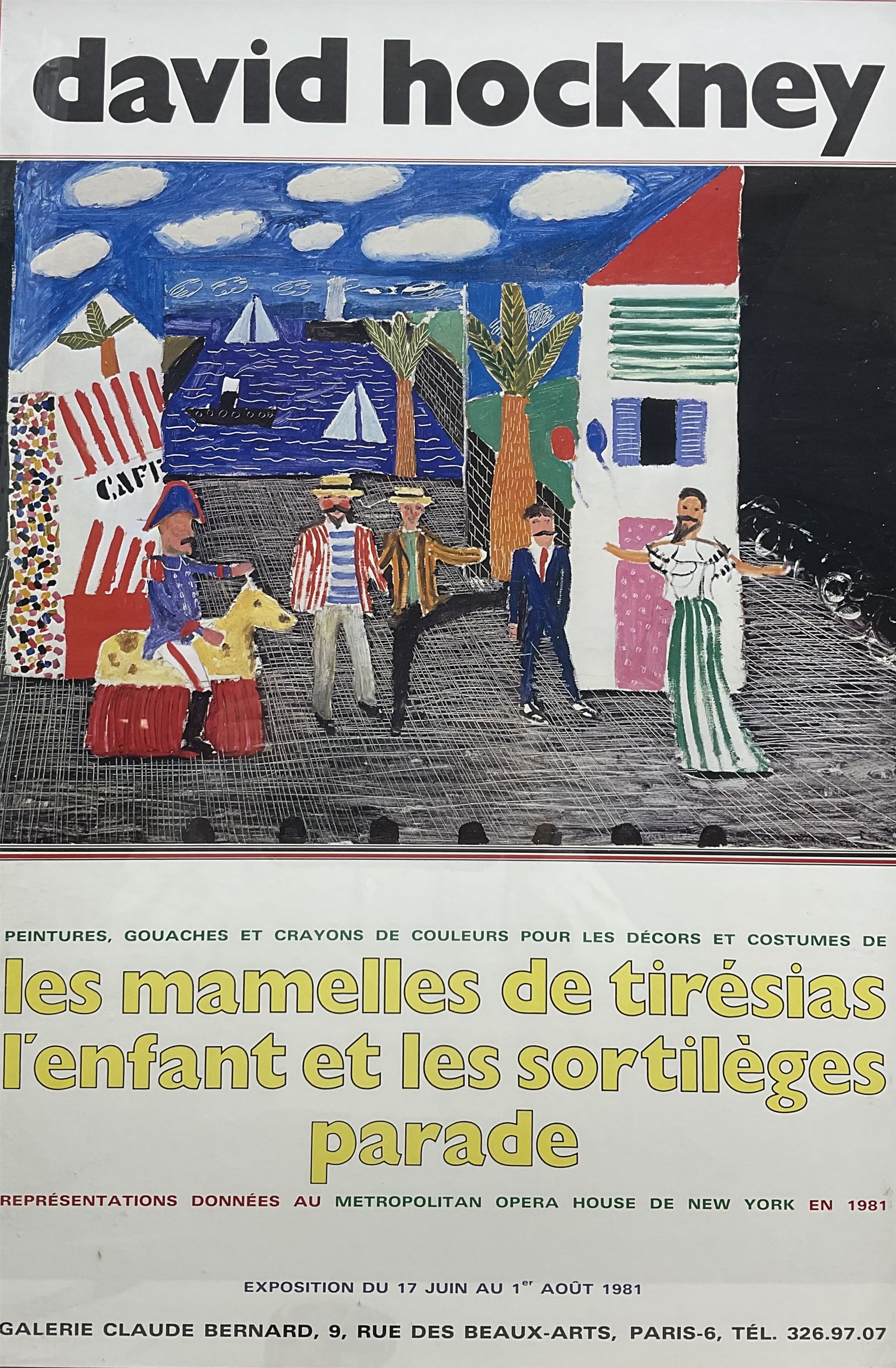 After David Hockney (British 1937-): 'Les Mamelles de Tiresias', exhibition poster pub. 1981, 61cm x 41cm 