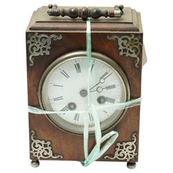 Mantel timepiece with French movement in plated case H16cm, another in mahogany case and two others (4) 