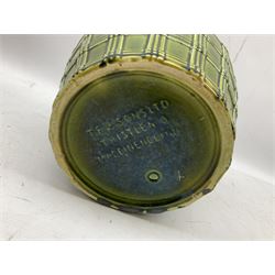 Three jardinières comprising West German Gerz example decorated in relief, Doulton Slaters example with frilled everted rim and a majolica example, and a further two Arthur Wood majolica jugs (5)