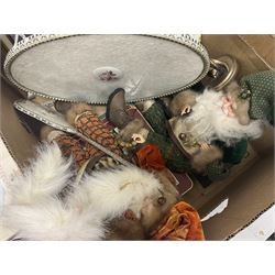 Echt Kobalt tea wares, comprising of tea cup, saucer and dessert plate, together with two Hutschenreuther plates of the month, another similar plate and a Ironstone hatpin holder, 'Gateway to the Moors North Yorkshire' oval oil on board signed by Valerie Barnaby, framed needlework, Leonardo Collection figure group, dressing table set, lamps etc in two boxes