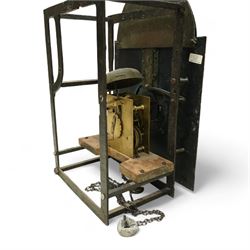 Thomas Emberson of Long Sutton (Lincolnshire) - Early 19th century longcase clock c1810 with a 30hr movement and an exceptionally rare 24-hour painted dial, housed in an ebonised Pine case with a flat pediment and break arch hood door, glazed side panels and turned pilasters with brass Corinthian capitals, trunk with a long door and conforming break arched top raised on a stepped plinth, fully painted dial with painted spandrels representing the four seasons and an operating automata depiction of ships at sea, rising and falling with the time of high and low water to the arch, with a 24-hour chapter with Roman numerals, five minute Arabic's, minute and inner quarter hour tracks, steel radial minute hand and image of the sun recording the hours, secondary inner dial illustrating the phases of the moon and lunar calendar recording the date and times of high and low water at Fosdike Wash (Lincolnshire), with an adjustable circular disc to the centre giving the times of high water at seven other locations including the Northern Pacific Ocean, dial attached to a countwheel striking chain driven movement, sounding the hours on a bell. With weight and pendulum.
Thomas Emberson is recorded not as a clockmaker but a machine maker from Long Sutton. This clock is also thought to have originally contained a musical movement, now removed, and was clearly an individual project possibly based on an earlier clock by John Ferguson illustrated in 