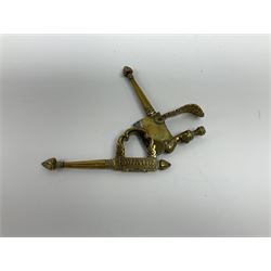 19th Century Indian brass betel nut cutter, in the form of a peacock decoration, L16cm. 