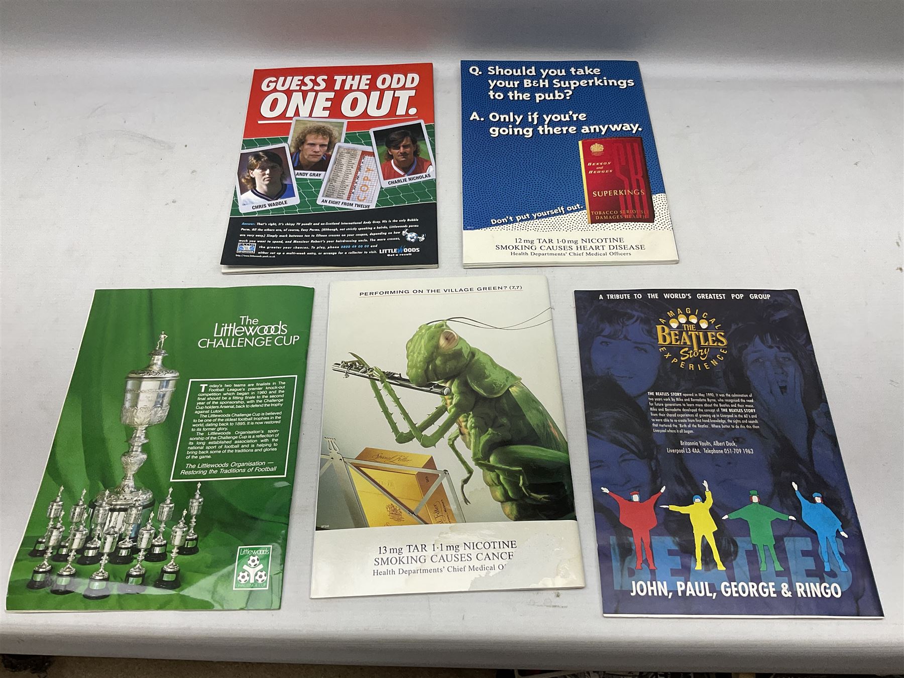 Twelve F.A. Cup Final programmes at Wembley - 1961, 1963, 1964, 1966, 1968, 1969, 1975, 1978, 1979, 1980, 1993 & 1998; F.A. Cup Semi-Final programme 1991 Arsenal v Tottenham Hotspur; three League Cup Final programmes 1967/69/88; and two F.A. Charity/Community Shield programmes 1993/2015 (18)