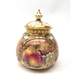  Royal Worcester pot pourri vase and cover hand-painted with fruit by Christopher Hughes, shape no. 175 H12cm   