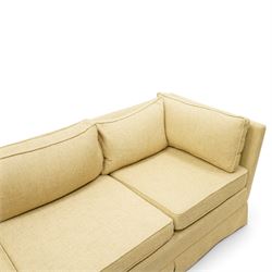 Duresta - three seat sofa of traditional Knole shape, upholstered in neutral tweed-effect fabric with matching seat cushions