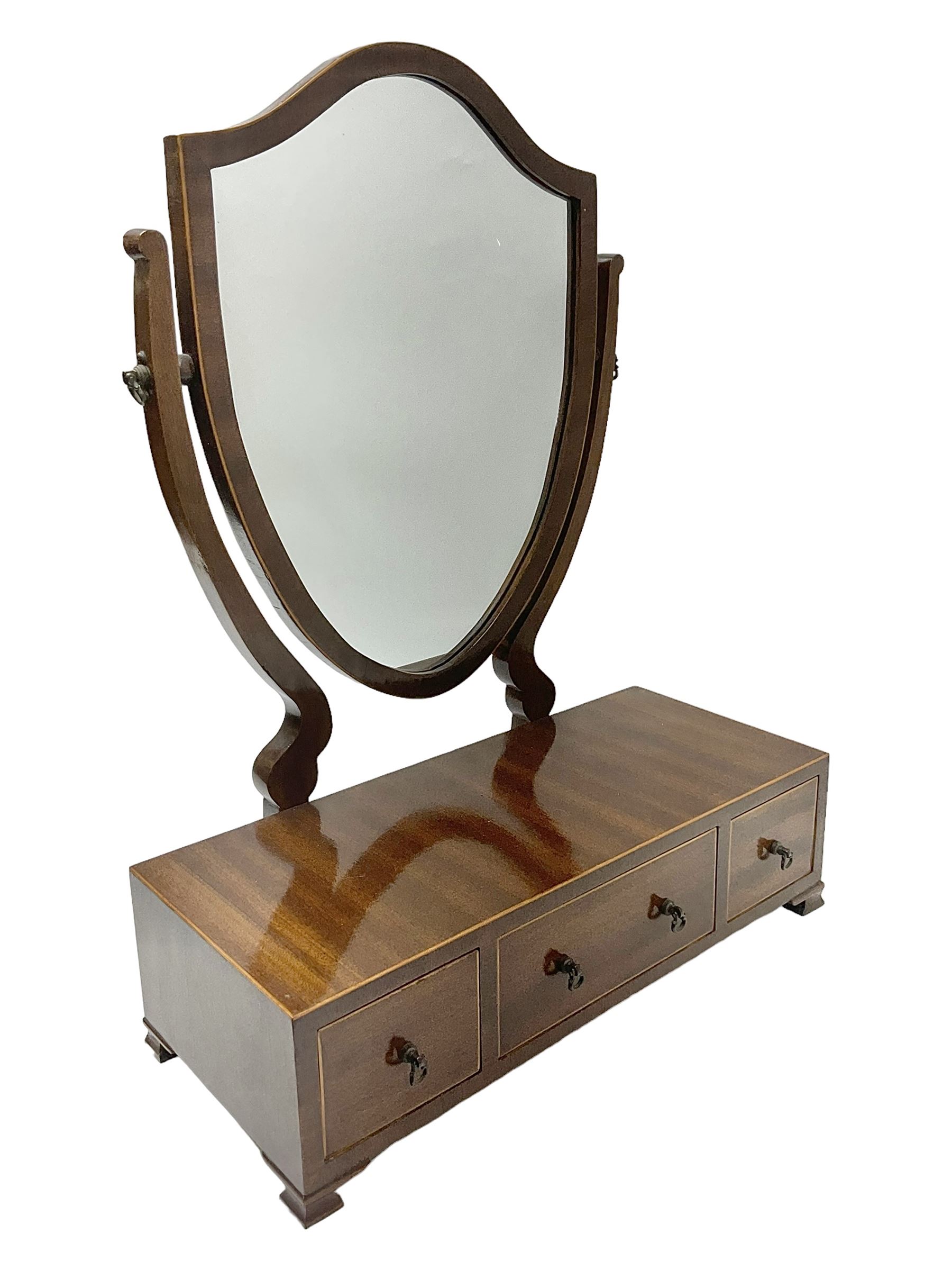 19th century inlaid mahogany dressing table mirror, with three drawers to base, H58cm