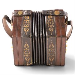 Late 19th century Anglo three-row concertina by C. Jefferies, twenty-six bone buttons, circa 1880, stamped 'C Jefferies Maker', in modern custom made carry case