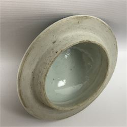 19th century Chinese Wucai vase and cover, decorated  with peacock on blue rockwork and other birds flying amongst tree peonies, H43cm