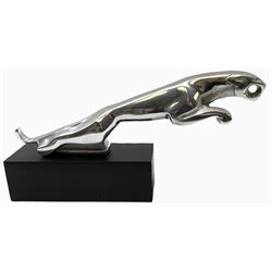 Modern Jaguar style car mascot, in leaping pose, upon base, overall L30cm