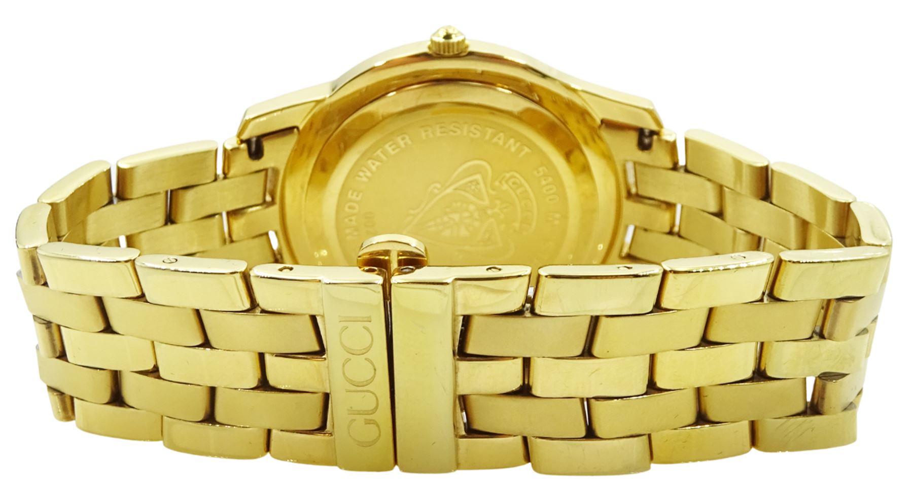 Gucci gentleman's gold-plated and stainless steel wristwatch, model No. 5400M, serial No. 0025786, boxed