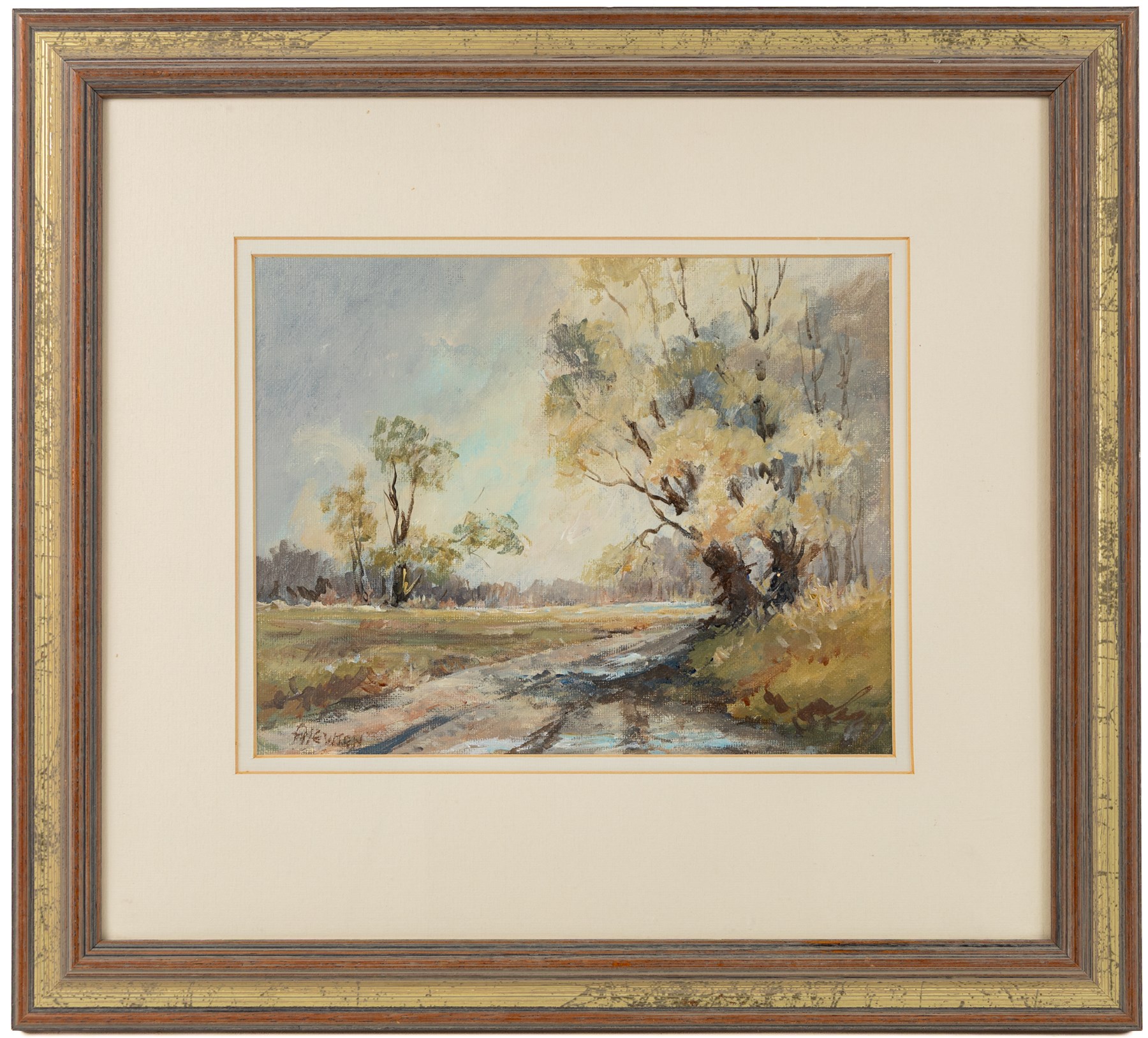 Pat Newton (British 20th century): 'Winter in West Norfolk' and 'The Farm in Winter', pair of acrylics signed, titled on label verso, in matching frames 19cm x 24cm; George 'Griff' Griffiths (British 1939-2017): 'Arthington Bank', watercolour signed, titled and dated 1977 on label verso 24cm x 16cm (3)