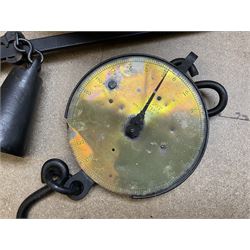 Large beam scale marked The Pooley 1315 and iron pan, together with a Salter's Trade Spring Balance scale 
