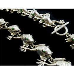 Silver frog link necklace and matching silver bracelet