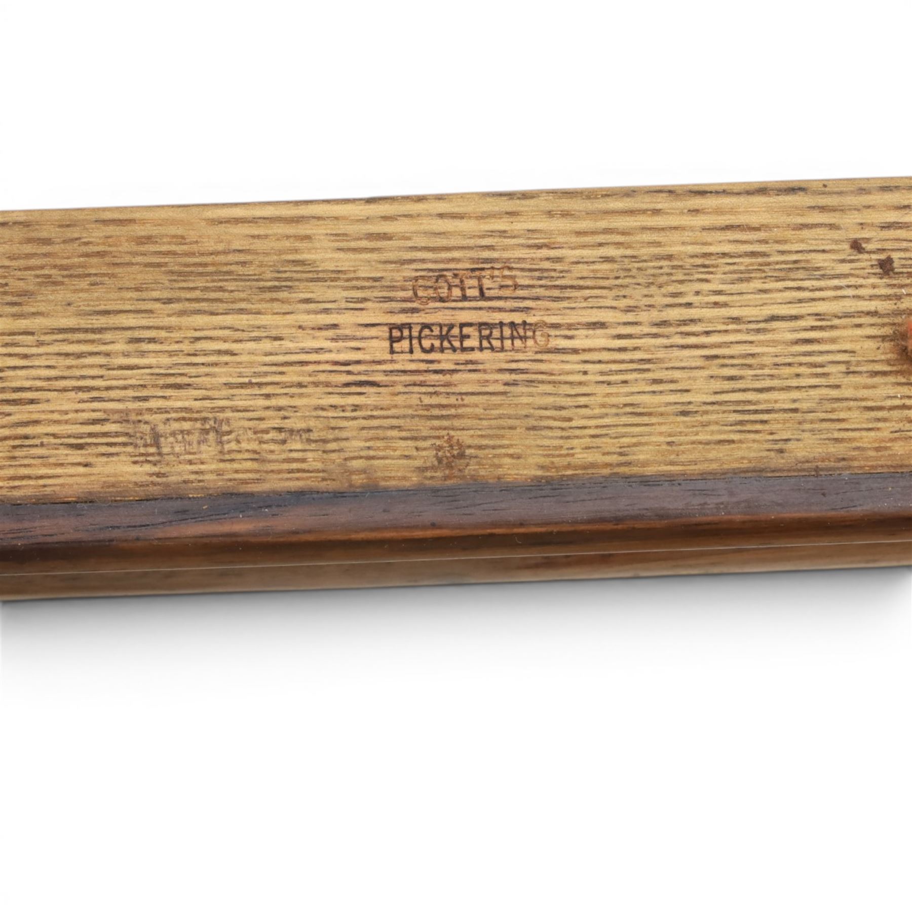Set of eight 20th century solid rosewood dining chairs, upholstered drop in seats, on oak stretchers, made by Gott's of Pickering and T Feetam of Hull, stamped on all chairs, seat height 47cm