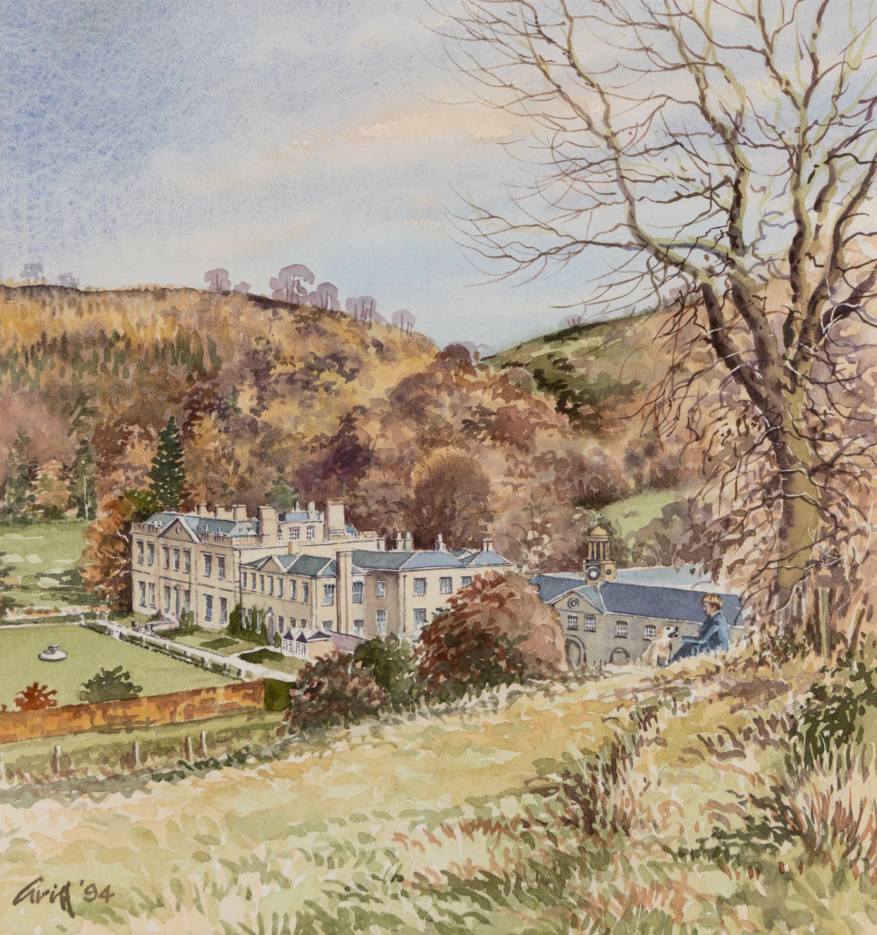 George 'Griff' Griffiths (British 1939-2017): 'Hackness Church from Hackness Park' 'Hackness Hall Lake Towards Langdale End' and 'Hackness Hall', triptych of watercolours signed Griff and dated '94, max 26.5cm x 54cm (3)