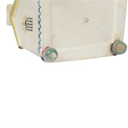 Mexborough Prattware Wesleyan Chapel Money Box, 1848, typically modelled as a chapel with putti to the front corners, on ball feet, inscribed  to the front Emma Sutton Bampton June 18 1848, H17cm, L15cm