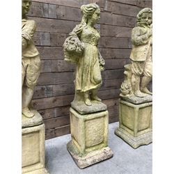 The Four Seasons - set of four cast stone garden figures on plinths