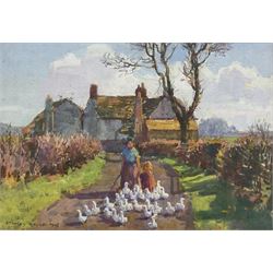 Stanley Royle (British 1888-1961): 'The Outing' - Herding the Geese, watercolour and gouac...
