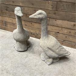 Pair of cast stone garden geese