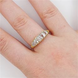 19th / early 20th century 18ct gold five stone old cut diamond ring, with diamond accents set between, total diamond weight approx 1.45 carat