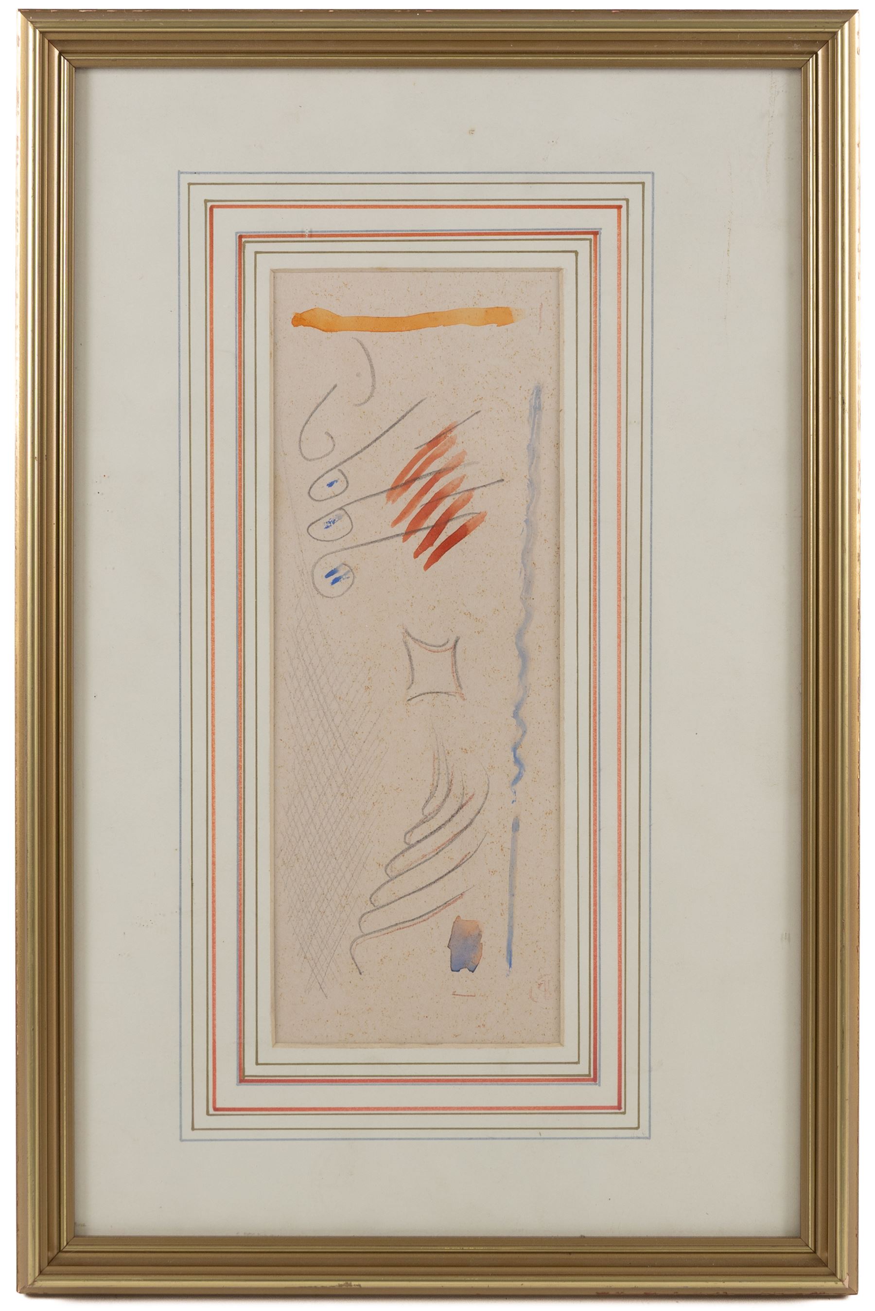 British School (Mid-20th Century): Abstract Shapes, watercolour and pencil on paper, faintly signed with monogram, 29cm x 11cm 