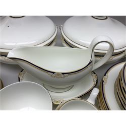 Wedgwood Cavendish pattern dinner service for twelve, comprising dinner plates, side plates, bowls, soup bowls, two tureens, saucer boat and sauce, together with matching part coffee service (82) 