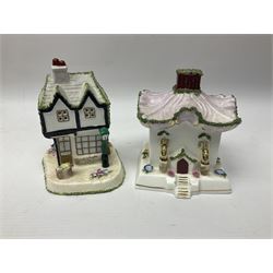 Eleven Coalport cottages, including Park Folly, The Alms House, Watermill and The Summer House, each with printed marks beneath