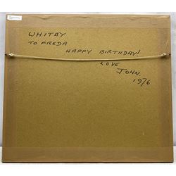 Robert Leslie Howey (British 1900-1981): Boats Unloading in the Lower Harbour 'Whitby', mixed media signed and dated '76, titled and inscribed by the artist's son John Whitmore Howey (1946-) verso 37cm x 44cm