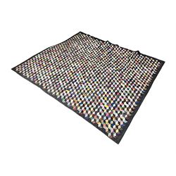 19th Century silk and satin tumbling blocks pattern patchwork quilt with black border 228cm X 196cm