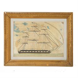 Early 19th century British sailor's woolwork or 'Woolie' depicting HBM Ship President, a t...