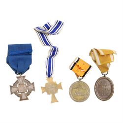 WWII German medals, comprising Cross of the Honour of the German Mother, gold, Westwall medal, Mine Service medal and Faithful Service medal