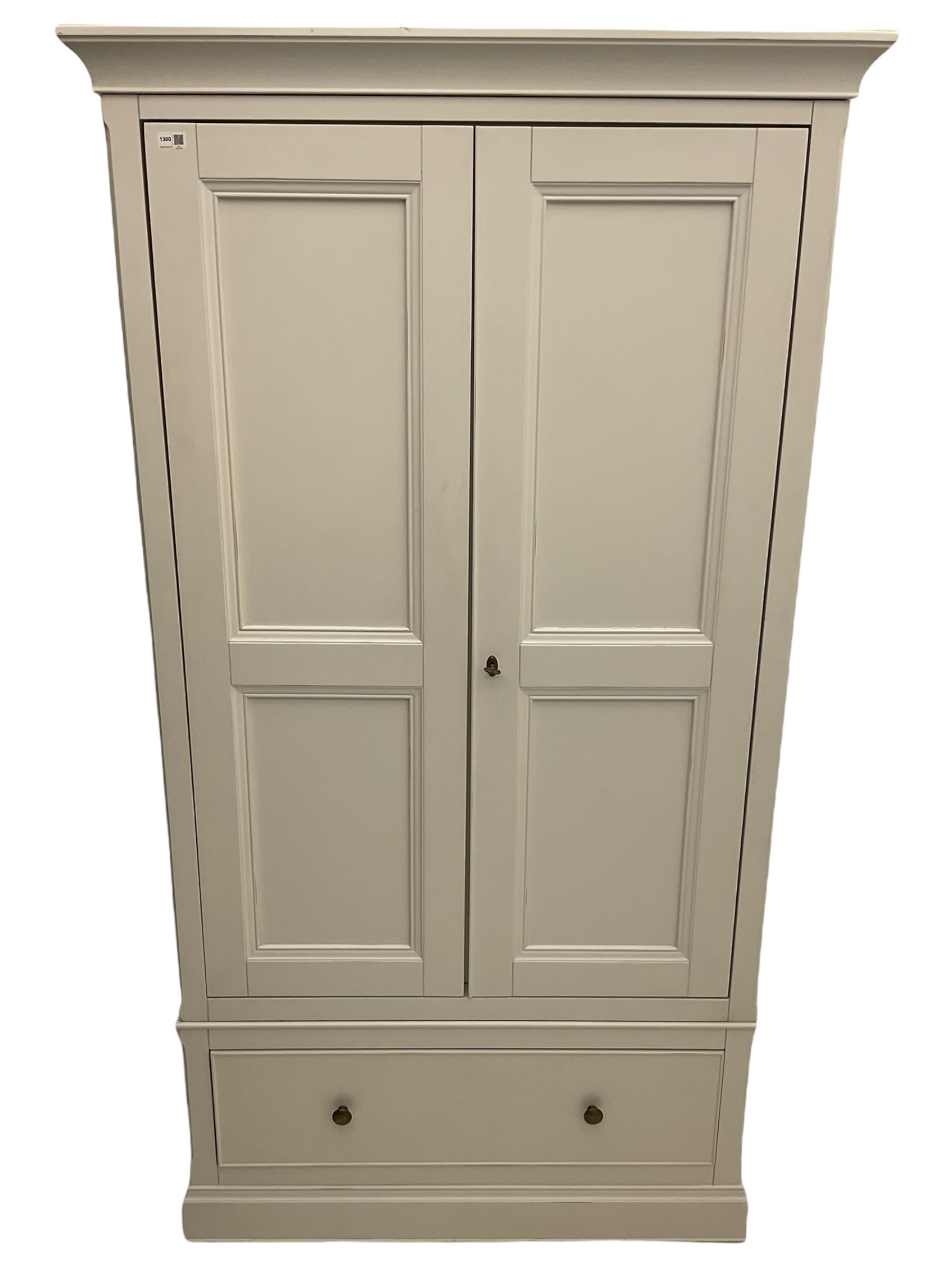 Willis Gambier white painted double wardrobe, with drawer to base