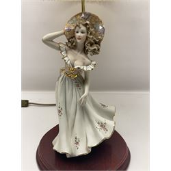 Capodimonte figural table lamp, signed Vittorio Sabadin, with fabric tassel shade, H59cm