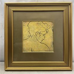 After Dan Bennion (American Contemporary): 'Visage I' and 'Visage II', pair colour prints 29cm x 29cm, in modern gilt frames