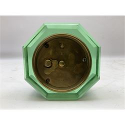 E N Welch art deco style uranium glass clock, H9cm