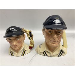 Royal Doulton limited edition figure of Geoffrey Boycott O.B.E, HN3890, no 253/8114, together with four Royal Doulton limited edition character jugs of cricket interest, comprising The Hampshire Cricketer D 6739, no 3903/5000, Freddie Trueman O.B.E, D 7090, no 502/9500, Brian Johnners Johnston, D 7018, no 1281/9500 and Len Hutton D 6945 no 263/9500, four with certificates, one with box