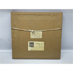 T. Page (early 20th century) - RFC bi-plane in flight over an airfield, bears labels verso 'BE2.B. Dennes Lane R.F.C. Lydd Flying School Oct.1916' and 'Lt. Gerrard R.F.C Lydd 1917 Evening Anti Zeppelin Training Flt. B. Dennes Lane Circum & Bumps', signed watercolour 20.5 x 22.5cm, later mahogany stained frame