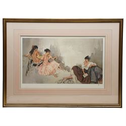 Sir William Russell Flint (Scottish 1880-1969): 'The Silver Mirror' 'Three Girls' and 'Janelle and the Volume of Treasures', three limited edition colour prints numbered in pencil with blind-stamp, the former signed in pencil max 40cm x 53cm (3)