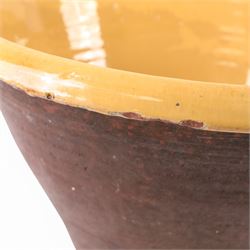 Large pancheon, of tapering circular form, with yellow glazed interior, H28cm, D52cm 