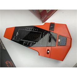 PMS Lightning 1:8 scale remote control racing car; Soma Sonic Man battery operated electronic sounds and light action figure; and CGL Galaxy Invader 10000 computer space battle game; all boxed (3)