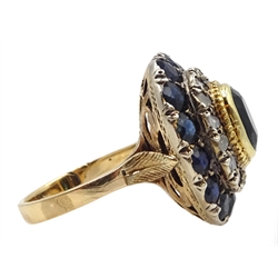 18ct gold sapphire and diamond oval cluster ring