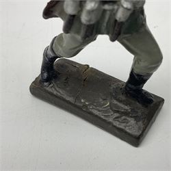 German Lineol Flak Artillery Gun on revolving base H11cm; four other Lineol WW2 German soldiers; and three Elastolin German soldiers including reclining radio operator (8)