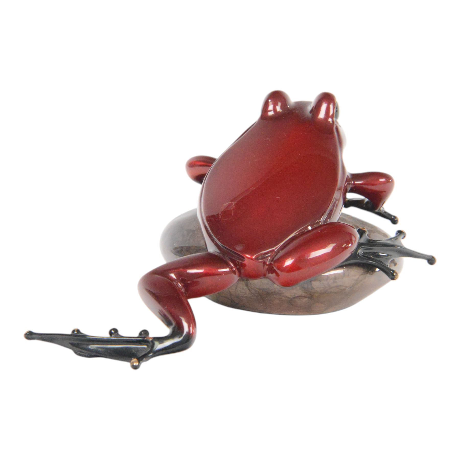 Tim Cotterill aka Frogman (British 1950-): 'Rockefeller', limited edition red patina coated solid bronze sculpture depicting a frog resting on a rock, impressed 'Frogman', signed and dated 2013, and numbered edition 661/2500 to base, W10cm