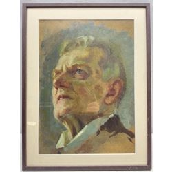 Hedwig Brecher Eibuschitz (Austrian 1880-1959): Portrait of a Man, oil on board unsigned, titled verso 42cm x 30cm; Continental School (20th Century): Portrait of Lady with Headscarf, pencil sketch signed with monogram 18cm x 19cm (2)